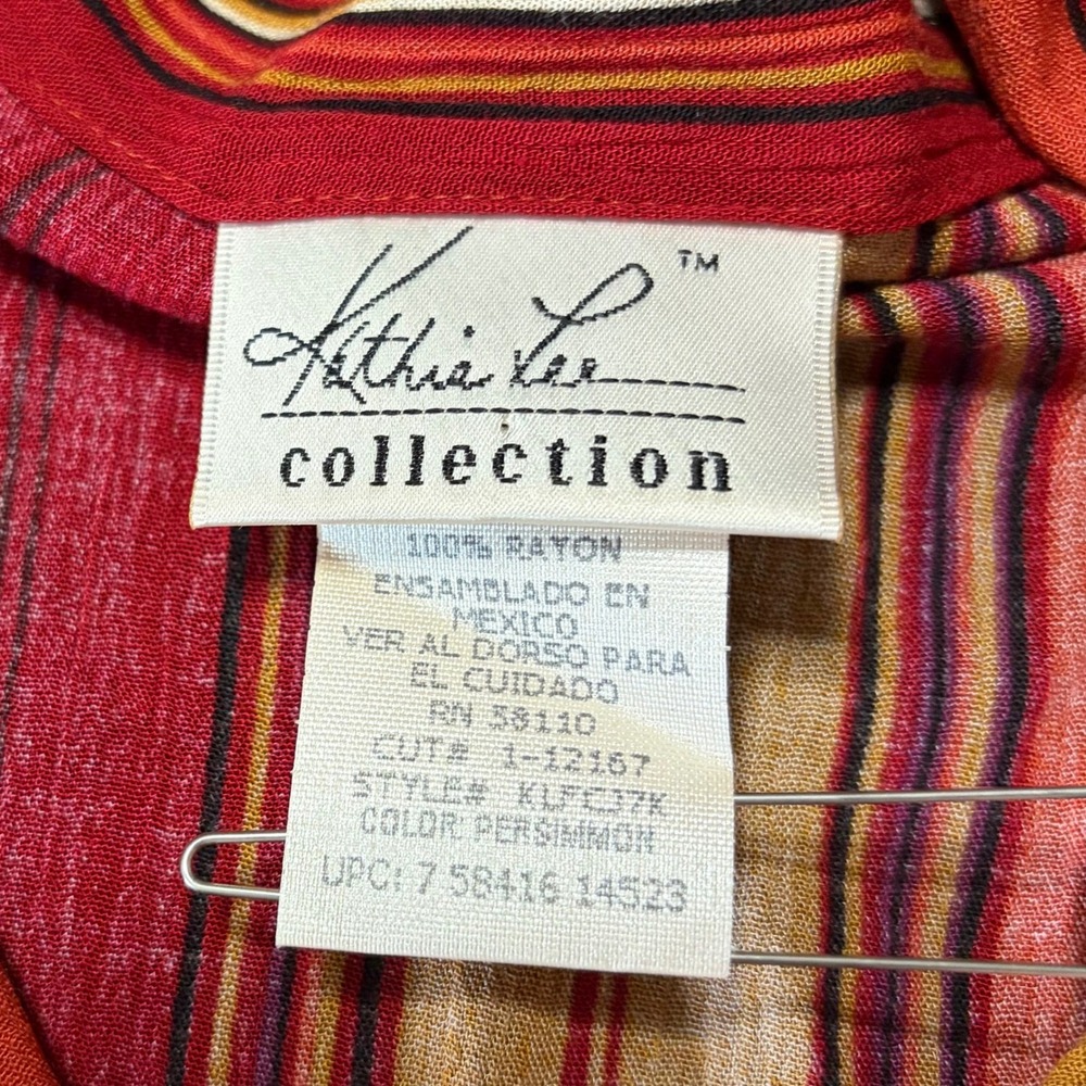Kathie Lee Collection Red Orange Striped 100% Rayon Button Front Blouse - Picture 2 of 7